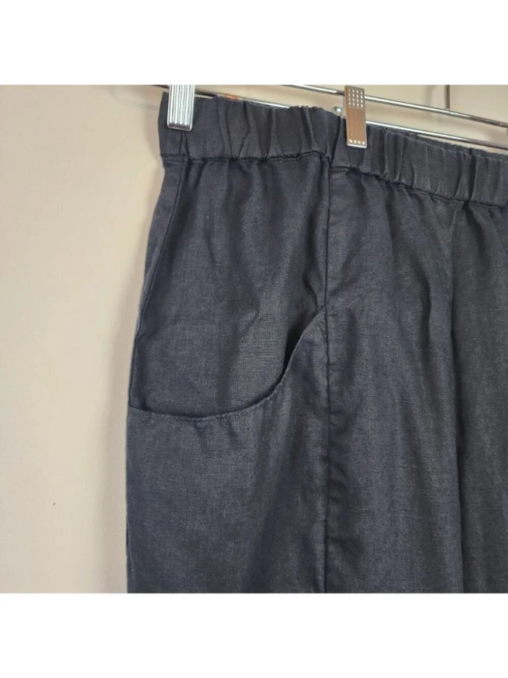 Quince black linen pants elastic waist pockets sz XL women pull-on  25